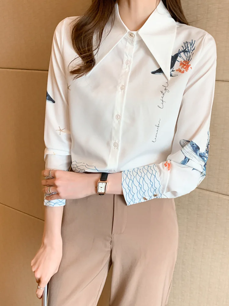 Nova шифоновая ženska bluza sa dugim rukavima Top Ljetna moda majica na zakopčane Ured lady Uobičajena slobodnu s po cijeloj površini Houthion