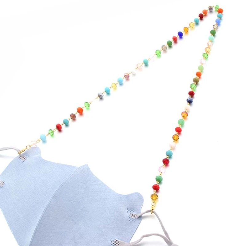 Držač Maske Za Lice Lanyard Višebojne Umjetne Kristalne Perle u Krugu s Isječcima Naočale Anti-Izgubio Remen Vješalica Kablovi Ogrlica Odmor