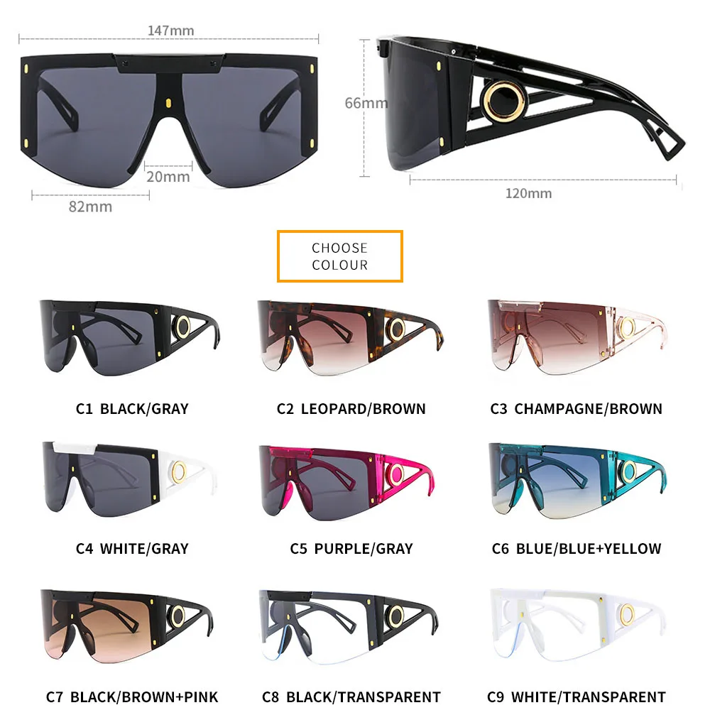 LongKeeper Trendy sunčane naočale velike veličine Za žene Luksuzni brand Veliki okvir Cjelovite trg sunčane naočale Za muškarce Punk naočale UV400 nijanse