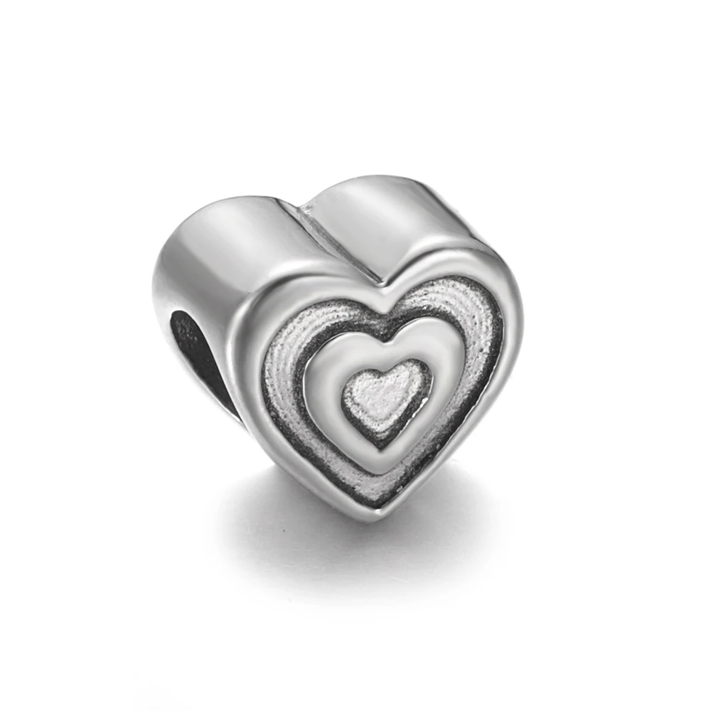 Nehrđajući Čelik Srce Mtu Lopta Polirani 5 mm Otvor Metalne Europske Perle, Narukvice Privjesci za DIY Nakit Pribor