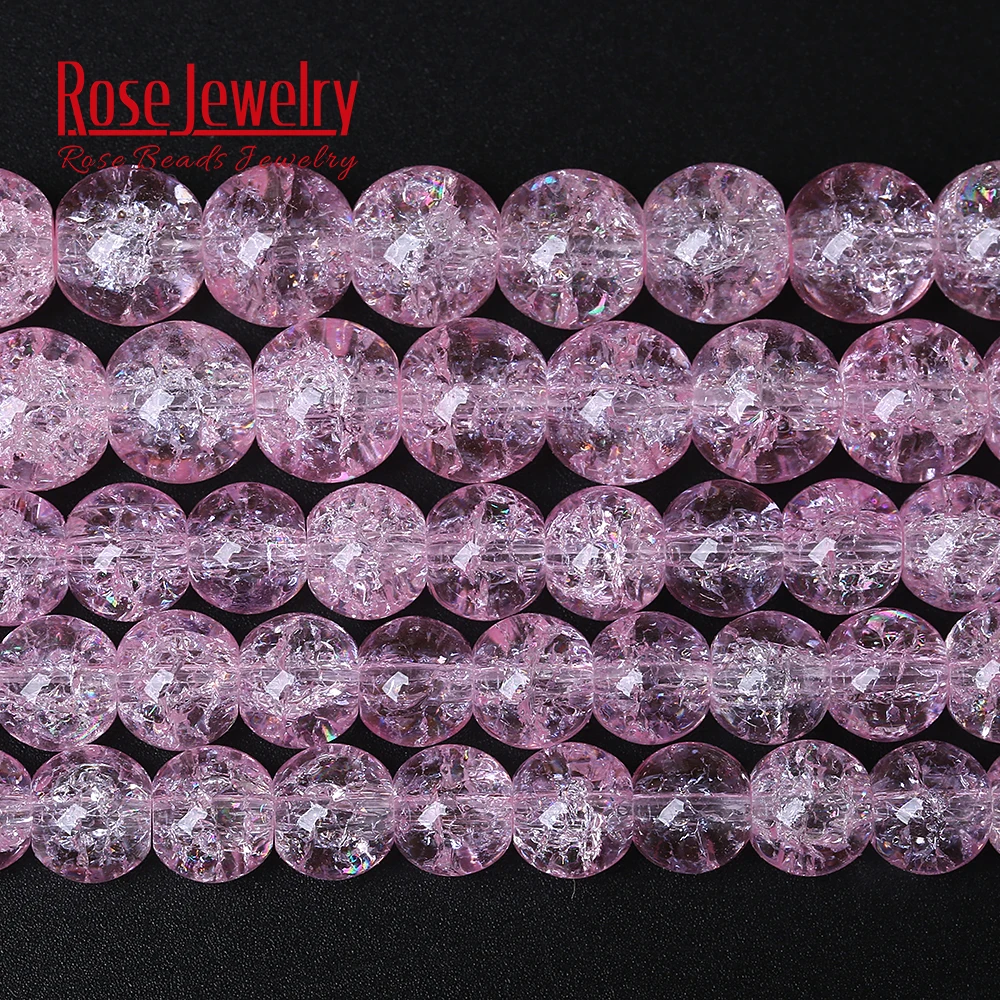 Roza Kristalne Perle od Kvarcnog Stakla Perle za Izradu Nakita 8 10 12 mm Kristalno Okrugle Perle Diy Narukvica na Veliko